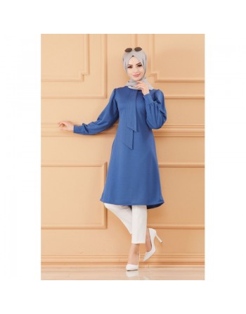 Tunique style habillé pour femme (Tenue hijab classique) - Couleur bleu indigo 