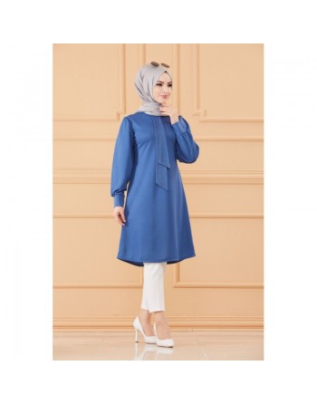 Tunique style habillé pour femme (Tenue hijab classique) - Couleur bleu indigo 