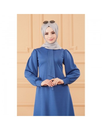 Tunique style habillé pour femme (Tenue hijab classique) - Couleur bleu indigo 
