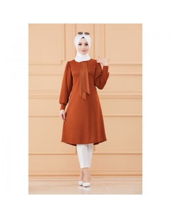 Tunique style habillé pour femme (Tenue hijab classique) - Couleur brique 