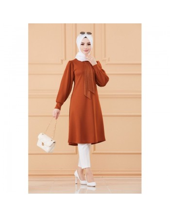 Tunique style habillé pour femme (Tenue hijab classique) - Couleur brique 