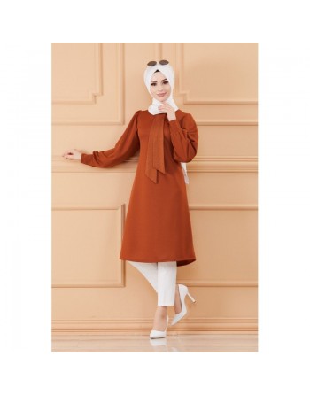 Tunique style habillé pour femme (Tenue hijab classique) - Couleur brique 
