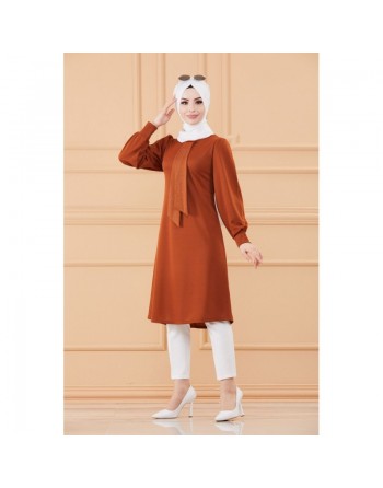 Tunique style habillé pour femme (Tenue hijab classique) - Couleur brique 
