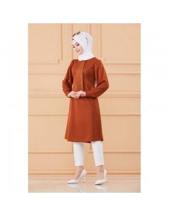 Tunique style habillé pour femme (Tenue hijab classique) - Couleur brique 