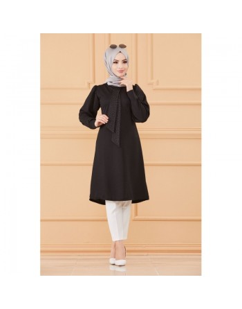 Tunique style habillé pour femme (Vêtement hijab chic) - Couleur noir 