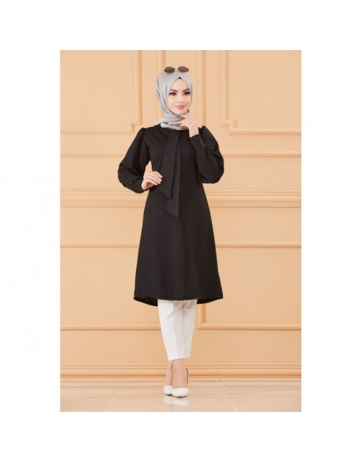 Tunique style habillé pour femme (Vêtement hijab chic) - Couleur noir Tunique style habillé pour femme (Vêtement hijab chic) - Couleur noir
