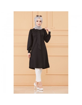 Tunique style habillé pour femme (Vêtement hijab chic) - Couleur noir 