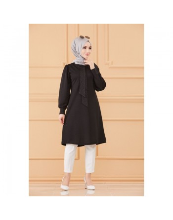 Tunique style habillé pour femme (Vêtement hijab chic) - Couleur noir 