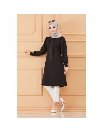 Tunique style habillé pour femme (Vêtement hijab chic) - Couleur noir 