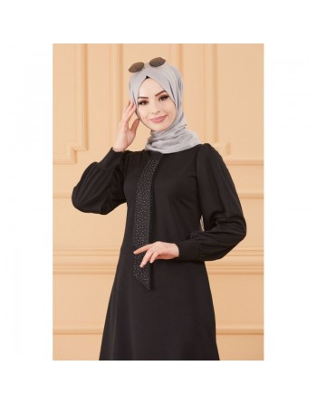 Tunique style habillé pour femme (Vêtement hijab chic) - Couleur noir 