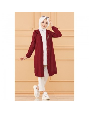 Tunique avec capuche et broderie (Vetement pour femme voilée) - Couleur bordeaux 