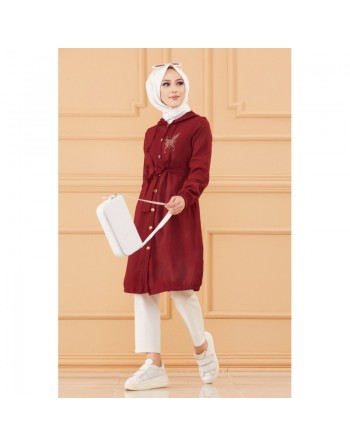 Tunique avec capuche et broderie (Vetement pour femme voilée) - Couleur bordeaux 