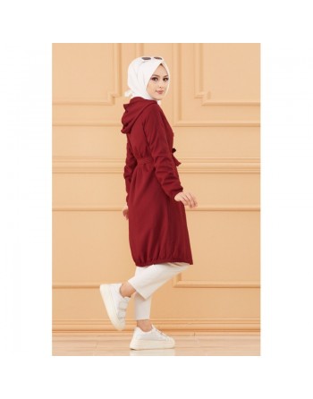 Tunique avec capuche et broderie (Vetement pour femme voilée) - Couleur bordeaux 