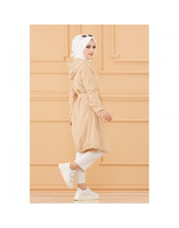 Tunique avec capuche et broderie papillon (Vêtement pour femme voilée) - Couleur beige 