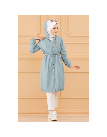 Tunique avec capuche et broderie papillon (Vêtement hijab moderne) - Couleur turquoise 