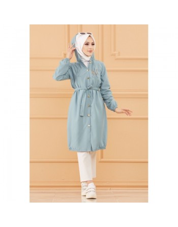 Tunique avec capuche et broderie papillon (Vêtement hijab moderne) - Couleur turquoise 