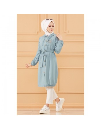 Tunique avec capuche et broderie papillon (Vêtement hijab moderne) - Couleur turquoise 