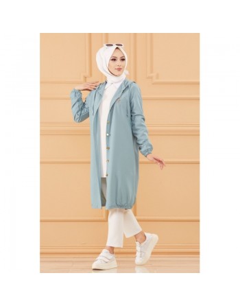 Tunique avec capuche et broderie papillon (Vêtement hijab moderne) - Couleur turquoise 