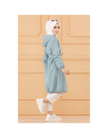 Tunique avec capuche et broderie papillon (Vêtement hijab moderne) - Couleur turquoise 