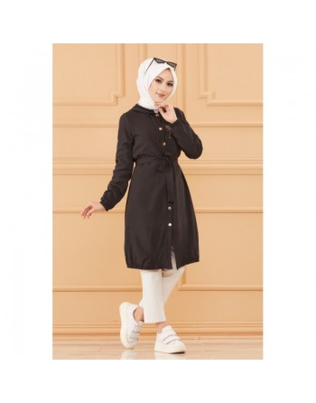 Tunique avec capuche et broderie (Vetement Hijab) - Couleur noir 