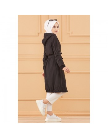 Tunique avec capuche et broderie (Vetement Hijab) - Couleur noir 