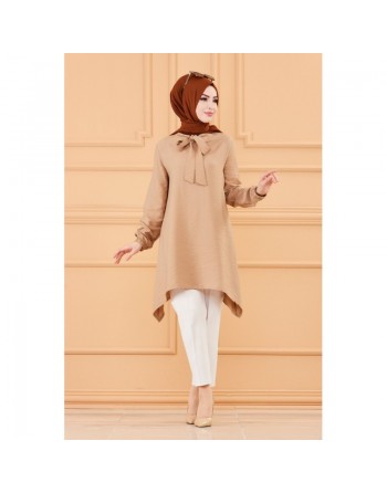Tunique style habillé pour femme (Vêtement Hijab chic) - Couleur beige 