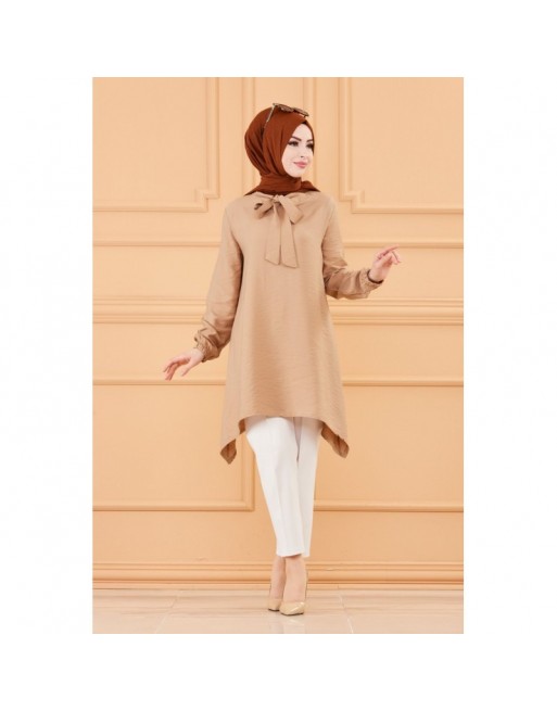 Tunique style habillé pour femme (Vêtement Hijab chic) - Couleur beige Tunique style habillé pour femme (Vêtement Hijab chic) - Couleur beige