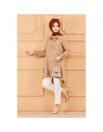 Tunique style habillé pour femme (Vêtement Hijab chic) - Couleur beige 