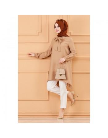 Tunique style habillé pour femme (Vêtement Hijab chic) - Couleur beige 