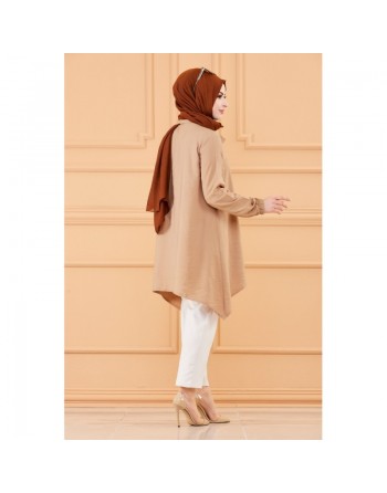 Tunique style habillé pour femme (Vêtement Hijab chic) - Couleur beige 