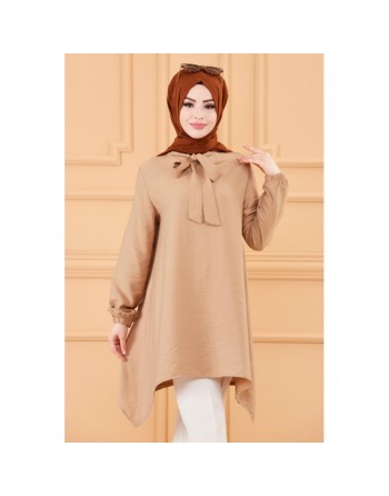 Tunique style habillé pour femme (Vêtement Hijab chic) - Couleur beige 
