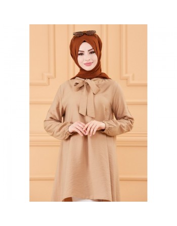 Tunique style habillé pour femme (Vêtement Hijab chic) - Couleur beige 
