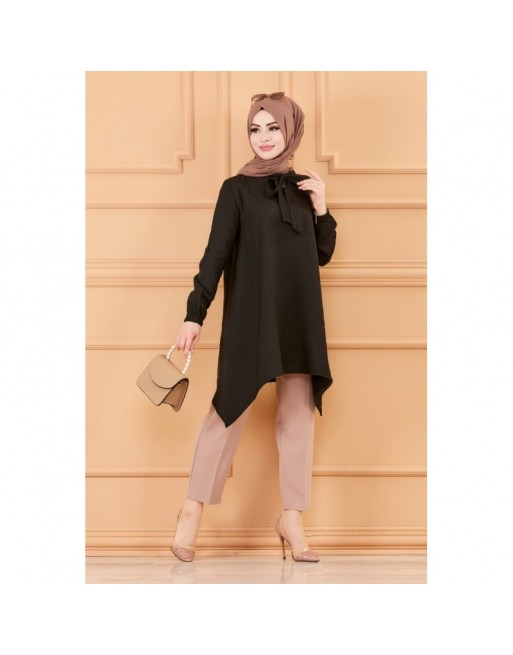 Tunique style habillé pour femme (Vêtement Hijab - Boutique Mode Musulmane en ligne) - Couleur noir 