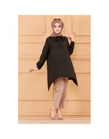 Tunique style habillé pour femme (Vêtement Hijab - Boutique Mode Musulmane en ligne) - Couleur noir 