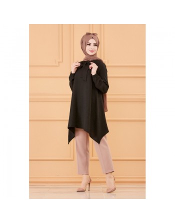 Tunique style habillé pour femme (Vêtement Hijab - Boutique Mode Musulmane en ligne) - Couleur noir 