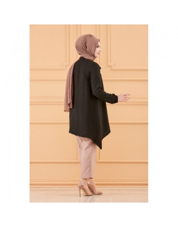 Tunique style habillé pour femme (Vêtement Hijab - Boutique Mode Musulmane en ligne) - Couleur noir 