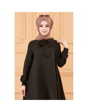 Tunique style habillé pour femme (Vêtement Hijab - Boutique Mode Musulmane en ligne) - Couleur noir 