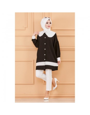 Tunique style habillé (Vêtement chic pour femme voilée) - Couleur noir et blanc 