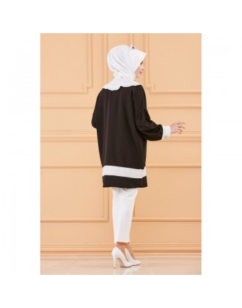 Tunique style habillé (Vêtement chic pour femme voilée) - Couleur noir et blanc 