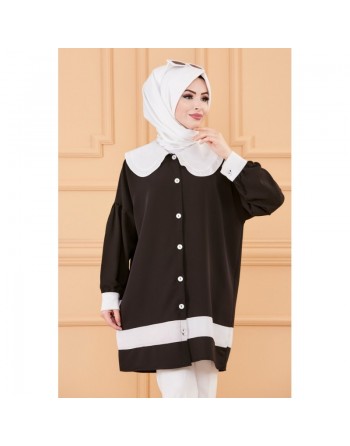 Tunique style habillé (Vêtement chic pour femme voilée) - Couleur noir et blanc 