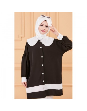 Tunique style habillé (Vêtement chic pour femme voilée) - Couleur noir et blanc 