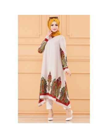 Robe -Tunique évasée à motifs grande taille (Vêtement ample pour femme voilée) - Couleur roche 