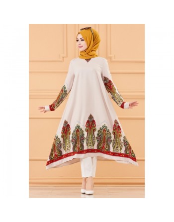 Robe -Tunique évasée à motifs grande taille (Vêtement ample pour femme voilée) - Couleur roche 