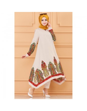 Robe -Tunique évasée à motifs grande taille (Vêtement ample pour femme voilée) - Couleur roche 