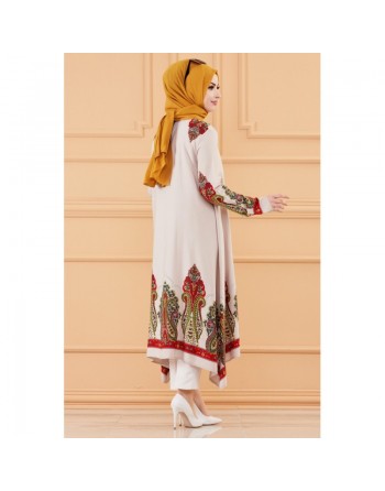 Robe -Tunique évasée à motifs grande taille (Vêtement ample pour femme voilée) - Couleur roche 