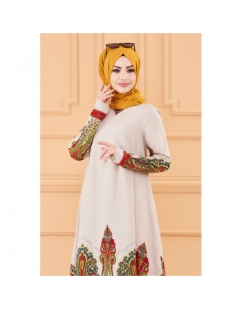 Robe -Tunique évasée à motifs grande taille (Vêtement ample pour femme voilée) - Couleur roche 