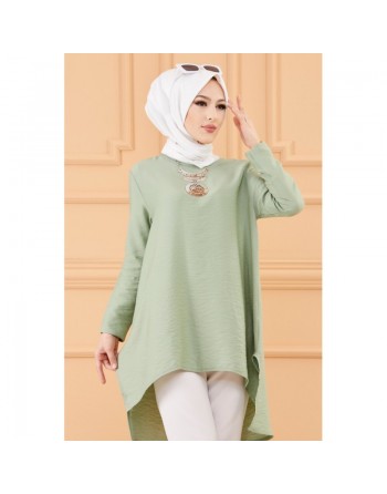 Tunique grande taille (Vêtement femme chic et habillé) - Couleur vert clair 