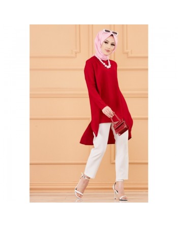 Tunique style habillé ample pour femme (Vêtements grandes tailles) - Couleur bordeaux 
