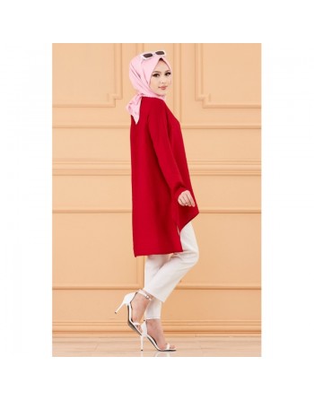 Tunique style habillé ample pour femme (Vêtements grandes tailles) - Couleur bordeaux 
