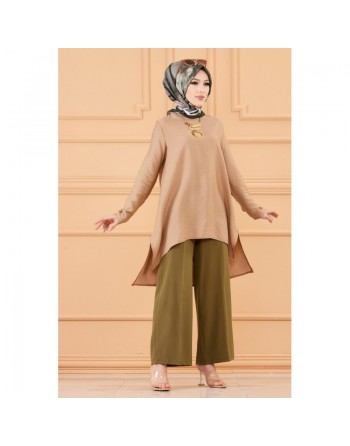 Tunique ample style chic (Vêtement pour femme voilée) - Couleur beige 